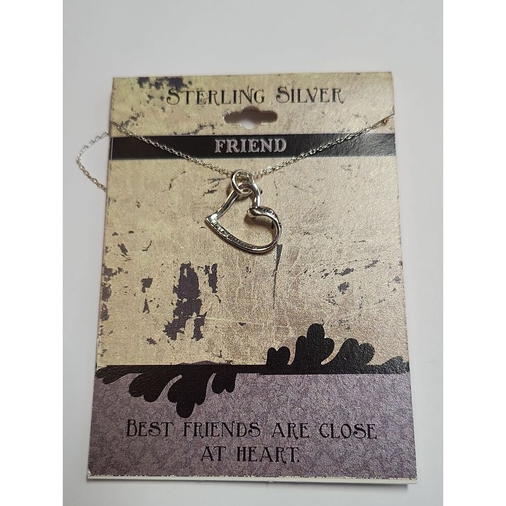 Sterling Silver Heart Friend Necklace - Silver
